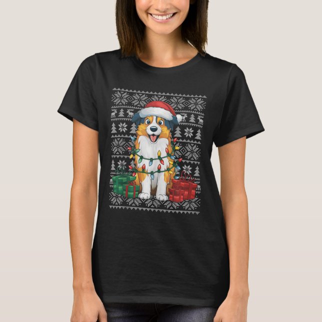 Julafton Sweater Stil Ugly Australian shepherd Hun T Shirt (Framsida)