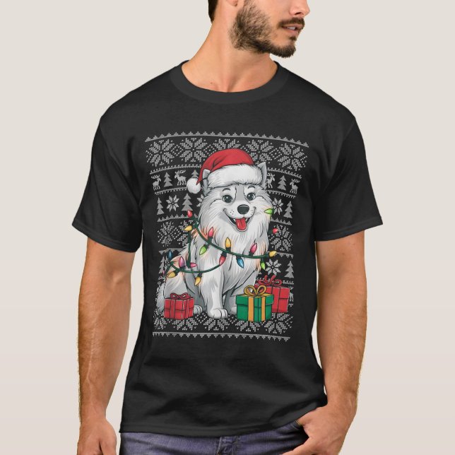 Julafton Sweater Stil Ugly Santa American Eskimo H T Shirt (Framsida)