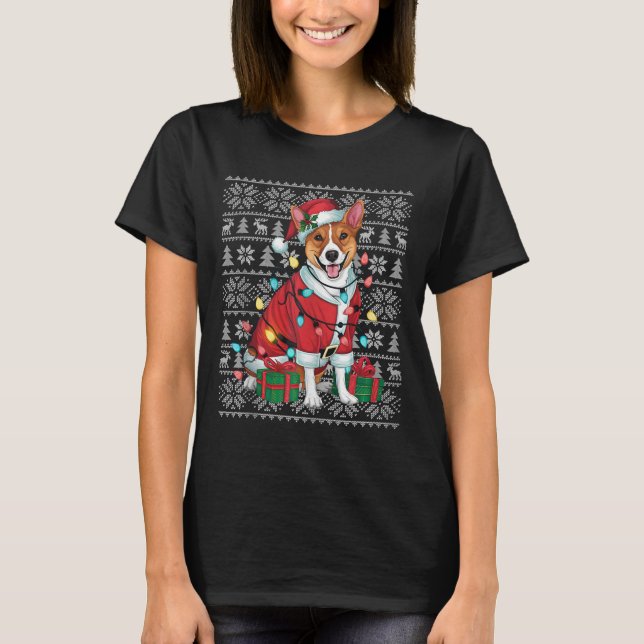 Julafton Sweater Stil Ugly Santa Basenji Hund Chri T Shirt (Framsida)