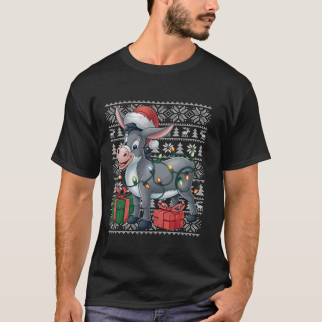 Julafton Sweater Stil Ugly Santa Hat Donkey jul T Shirt (Framsida)