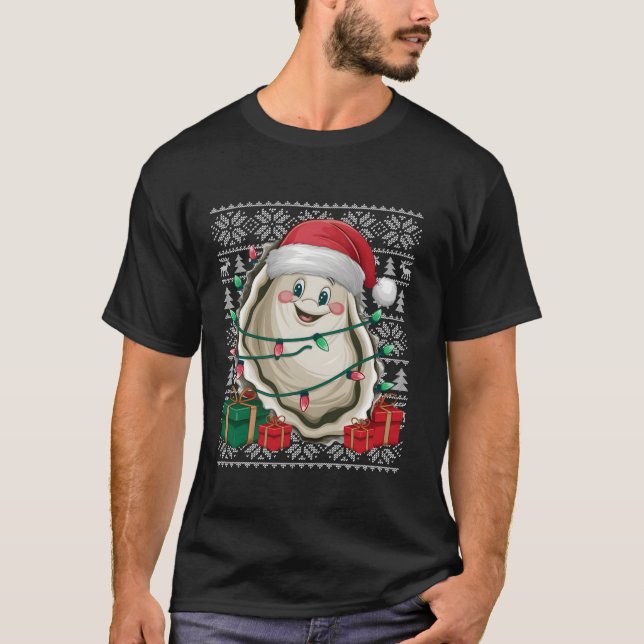 Julafton Sweater Stil Ugly Santa Hat Funny Oyster  T Shirt (Framsida)