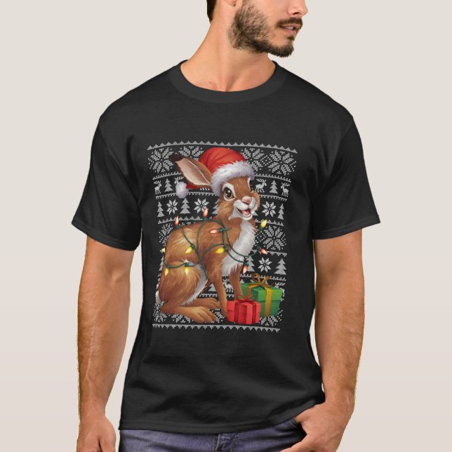 Julafton Sweater Stil Ugly Santa Hat Hare jul T Shirt (Framsida)