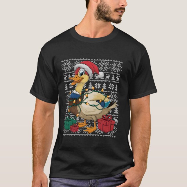 Julafton Sweater Stil Ugly Santa Hat Mallard Bird  T Shirt (Framsida)