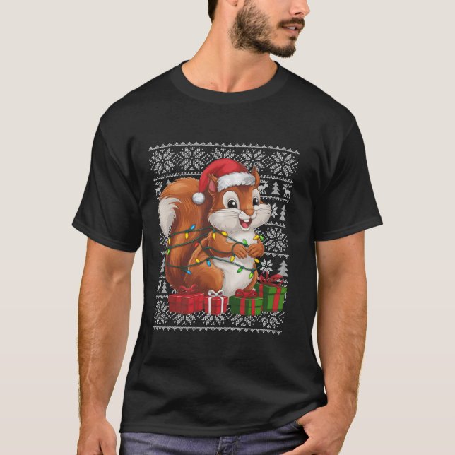 Julafton Sweater Stil Ugly Santa Hat Squirrel Chri T Shirt (Framsida)