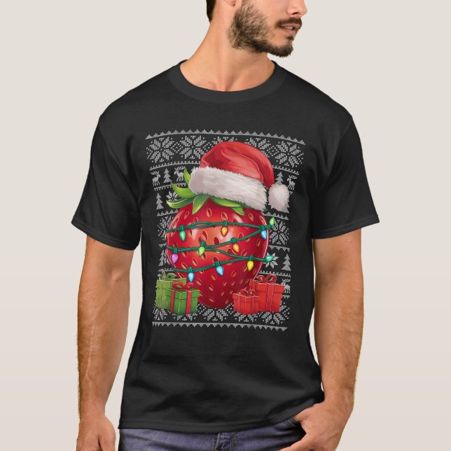 Julafton Sweater Stil Ugly Santa Hat Strawberry Fr T Shirt (Framsida)