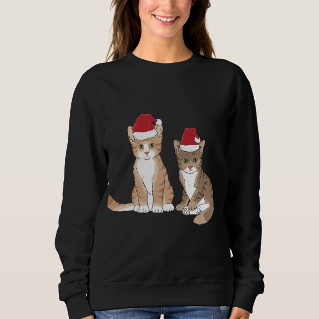 Julafton Tabby Kitten Red Santa Hat Meow Cute Chri T Shirt (Framsida)