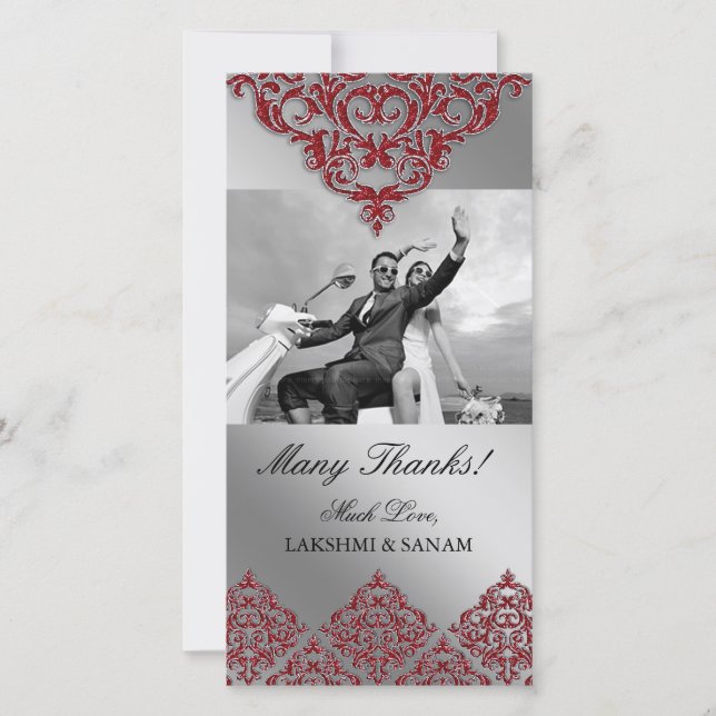 Julafton Tack Photocard indisk Damask Red (Framsida)