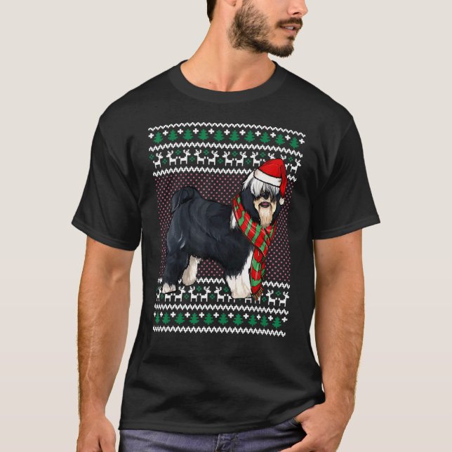 Julafton Tibetansk terrier Hund Santa Hat Ugly jul T Shirt (Framsida)