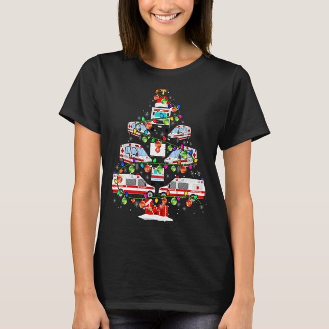 Julafton Träd Ambulance Julafton Ljus Santa Ambula T Shirt (Framsida)