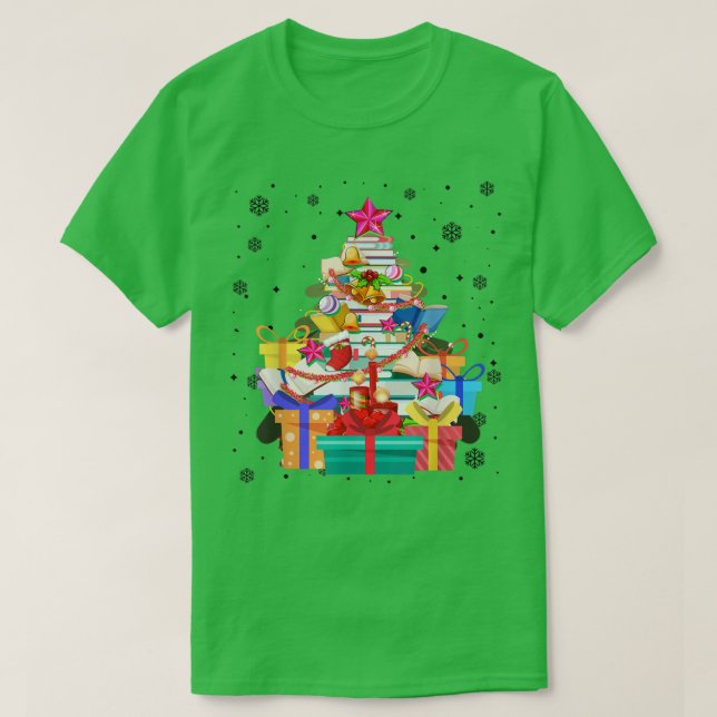Julafton Träd Bibliotek Julafton Ljus Träd Bok Äls T Shirt (Design framsida)