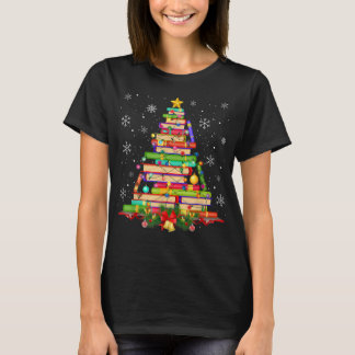 Julafton Träd Bibliotek-julen Ljus Träd Bok Älskar T Shirt