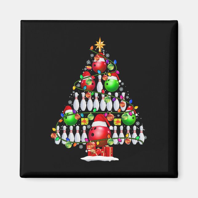 Julafton Träd Bowling Julafton Ljus Santa Bowling  Magnet (Framsidan)