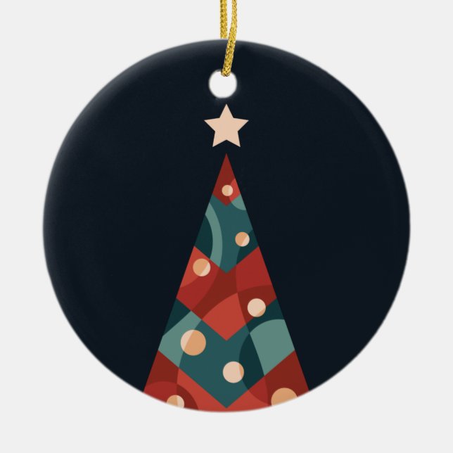 Julafton träd-design, röd blått abstrakt-reflektor julgransprydnad keramik (Framsidan)