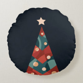 Julafton träd-design, röd blått abstrakt-reflektor rund kudde
