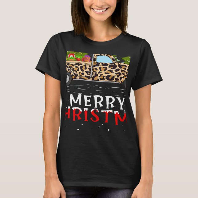 Julafton Träd Leopard Pput Lastbil God jul T Shirt (Framsida)