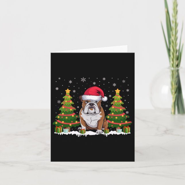 Julafton Träd Light American Bulldog Santa Hat Chr Kort (Framsida)