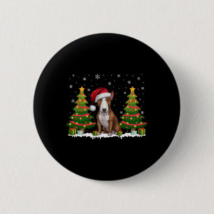 Julafton Träd Light Bull Terrier Hund Santa Hat Ch Knapp
