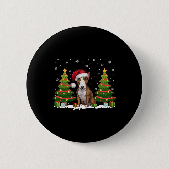 Julafton Träd Light Bull Terrier Hund Santa Hat Ch Knapp (Framsida)