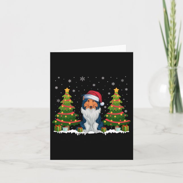 Julafton Träd Light Rough Collie Hund Santa Hat Ch Kort (Framsida)
