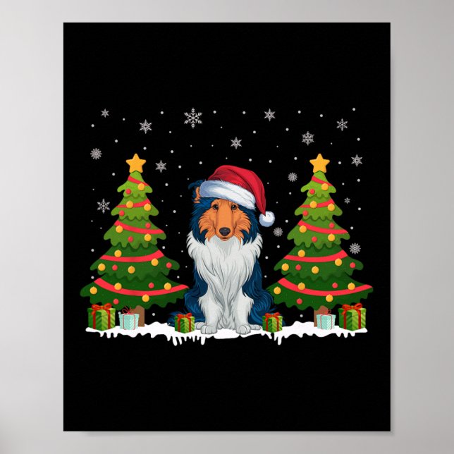 Julafton Träd Light Rough Collie Hund Santa Hat Ch Poster (Framsidan)