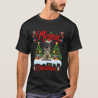 Julafton Träd Lighting Belgium Malinois Hund Merry T Shirt