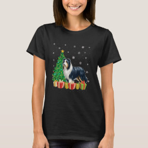 Julafton Träd Lighting Santa Hat Bearded Collie Hu T Shirt