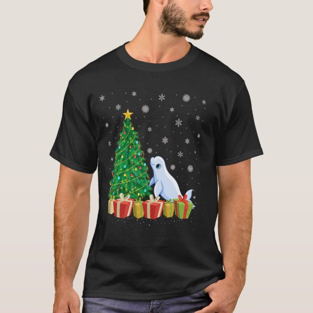 Julafton Träd Lighting Santa Hat Beluga Whale Chri T Shirt (Framsida)