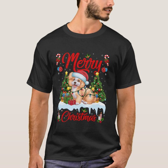 Julafton Träd Lighting Santa Hat Bichon Frise Hund T Shirt (Framsida)