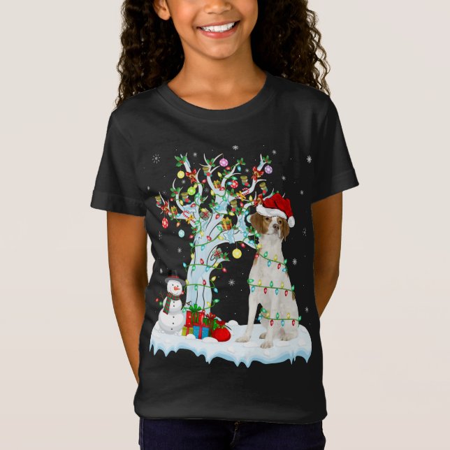Julafton Träd Lighting Santa Hat Brittany Spain Hu T Shirt (Framsida)
