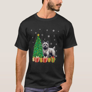 Julafton Träd Lighting Santa Hat Cairn Terrier Hun T Shirt