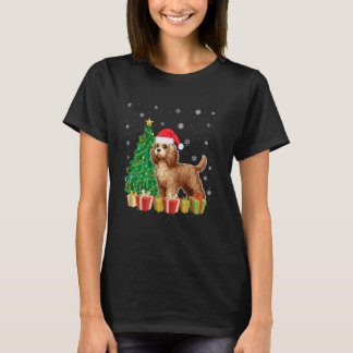 Julafton Träd Lighting Santa Hat Cockapoo Hund Chr T Shirt