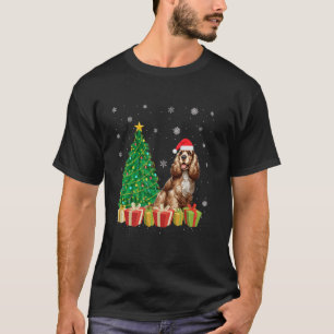 Julafton Träd Lighting Santa Hat Cocker Spain Hund T Shirt