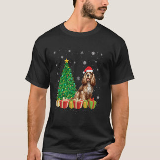 Julafton Träd Lighting Santa Hat Cocker Spain Hund T Shirt
