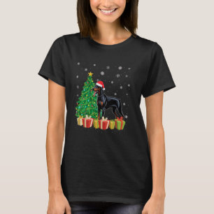 Julafton Träd Lighting Santa Hat Dobermann Hund Ch T Shirt