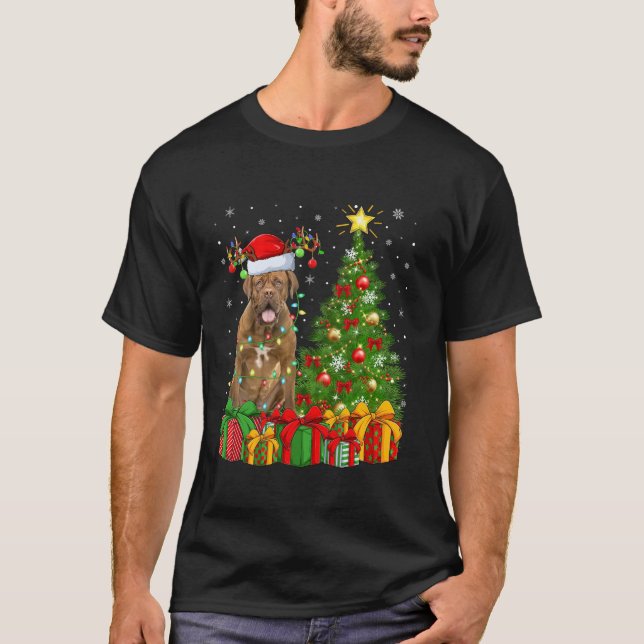 Julafton Träd Lighting Santa Hat Dogue de Bordeaux T Shirt (Framsida)