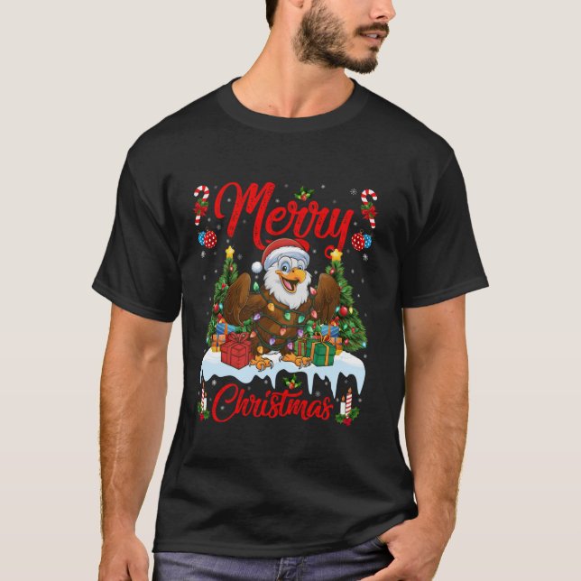 Julafton Träd Lighting Santa Hat Eagle jul T Shi T Shirt (Framsida)