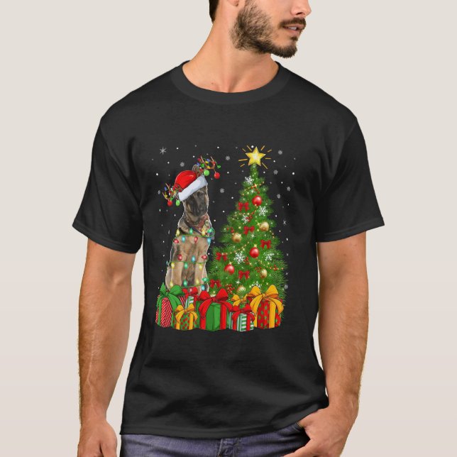 Julafton Träd Lighting Santa Hat German Shepherd H T Shirt (Framsida)