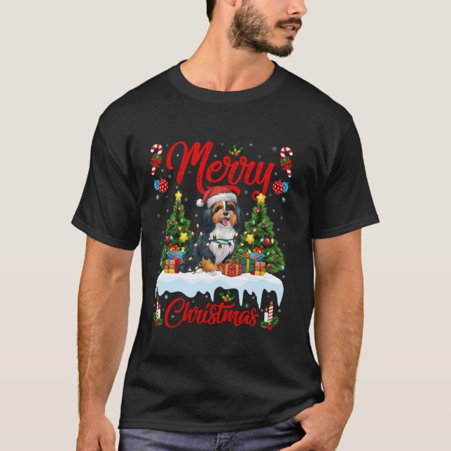 Julafton Träd Lighting Santa Hat Havanese Hund Chr T Shirt (Framsida)