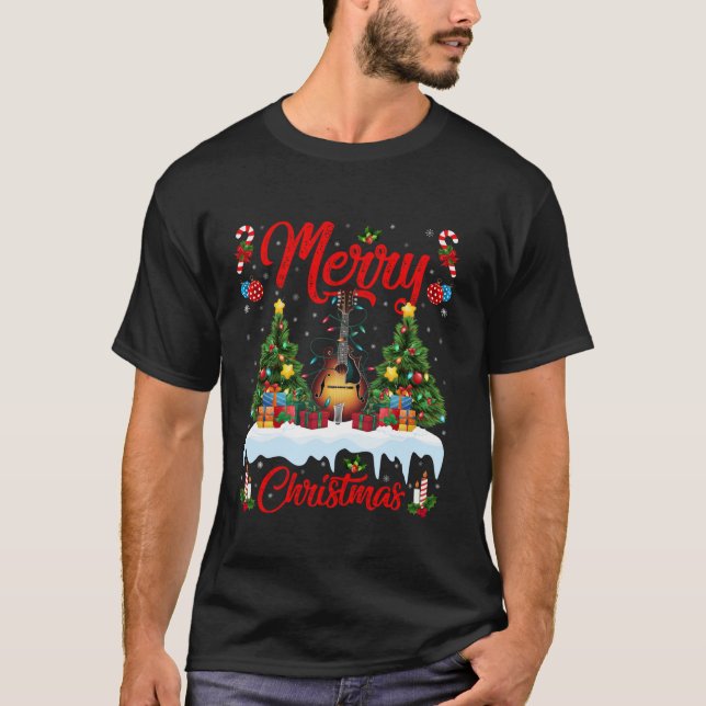 Julafton Träd Lighting Santa Hat Musical Mandolin  T Shirt (Framsida)