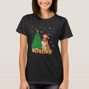 Julafton Träd Lighting Santa Hat Rough Collie Hund T Shirt