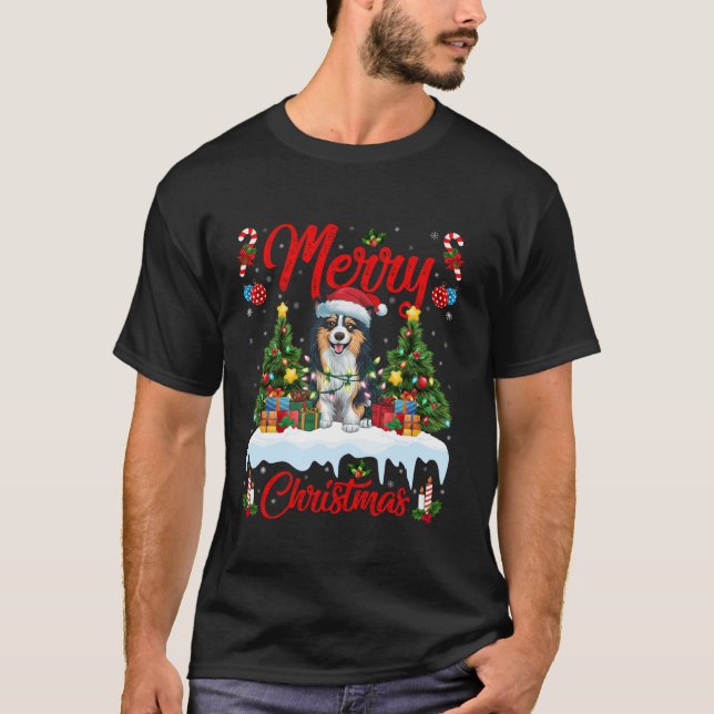 Julafton Träd Lighting Santa Hat Tamaskan Hund Chr T Shirt (Framsida)
