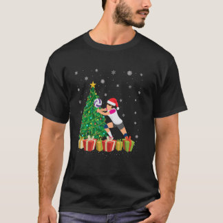 Julafton Träd Lighting Santa Hat Volleyball Player T Shirt