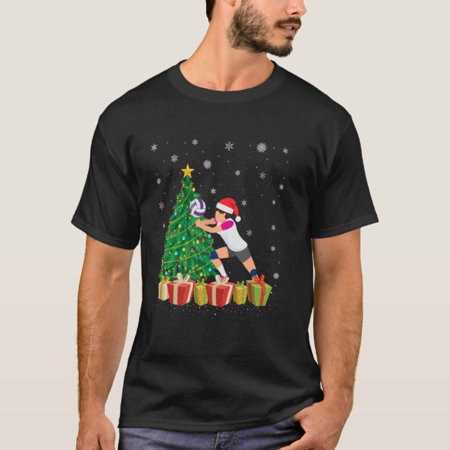 Julafton Träd Lighting Santa Hat Volleyball Player T Shirt (Framsida)