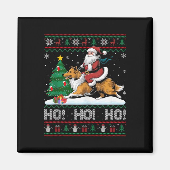 Julafton Träd Lighting Santa Riding Collie Hund Ch Magnet (Framsidan)