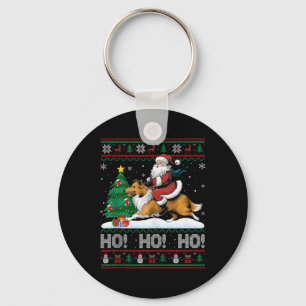 Julafton Träd Lighting Santa Riding Collie Hund Ch Nyckelring