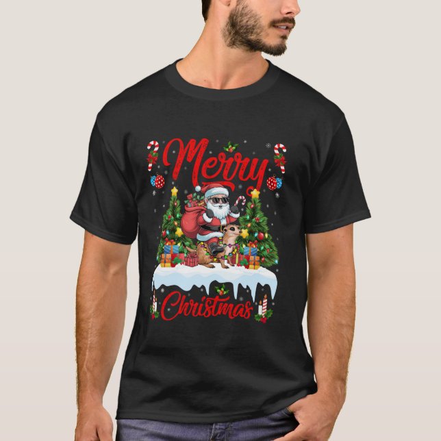 Julafton Träd Lighting Santa Riding Meerkat jul T Shirt (Framsida)