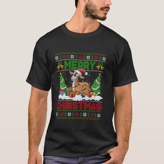 Julafton Träd Lighting Ugly Santa Hat Chamois Goat T Shirt (Framsida)