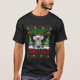 Julafton Träd Lighting Ugly Santa Hat Koala-jul T Shirt