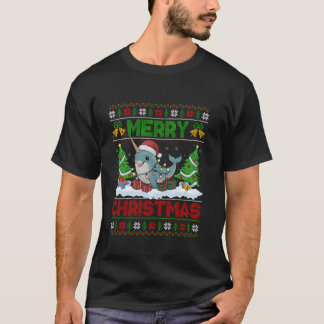 Julafton Träd Lighting Ugly Santa Hat Narwhal Chri T Shirt