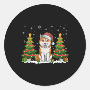 Julafton Träd Ljus Akita Inu Hund Santa Hat jul Runt Klistermärke